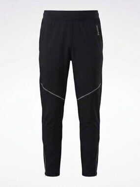 Reebok Black Athletic Track Pants Reflective Chevron Zip Ankle Size Large